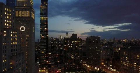 Manhattan street grid long range centered aerial view in New York City Stock Footage 75398558