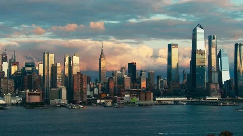 Manhattan Sunset from New Jersey Stock Footage 145990423