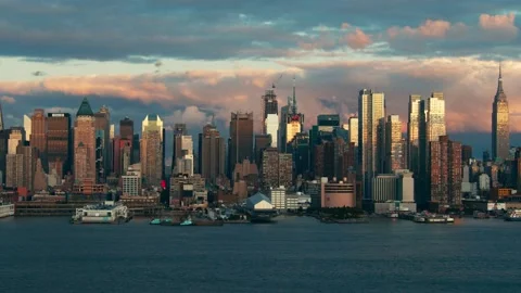 Manhattan Sunset from New Jersey Stock Footage 145990544