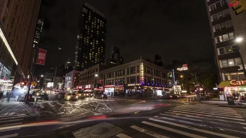 Manhattan Traffic at Night Timelapse Stock Footage 76056188