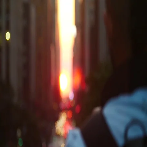 Manhattanhenge - Crowd and Traffic Stock Footage 69628456