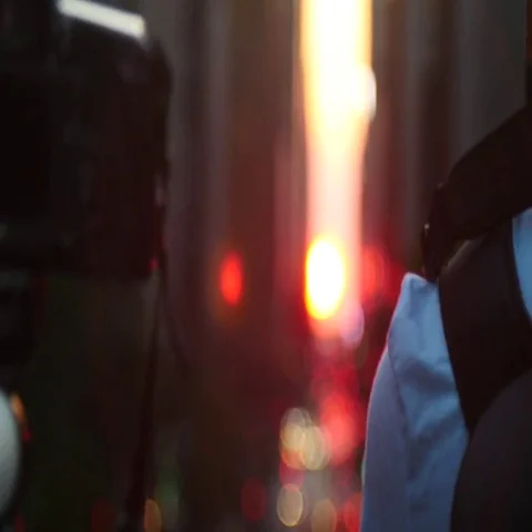 Manhattanhenge - Crowd and Traffic Stock Footage 69630405
