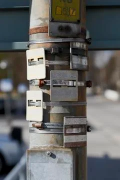 Manhole Locators in Spring Foto stock