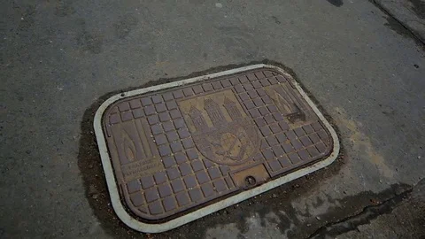 Manhole. Urban gutter. Metal Stock Footage 69211109