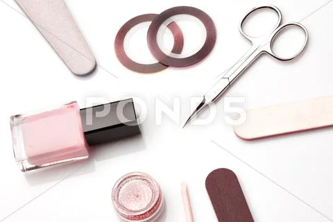 Manicure and pedicure tools on white Stock Photos