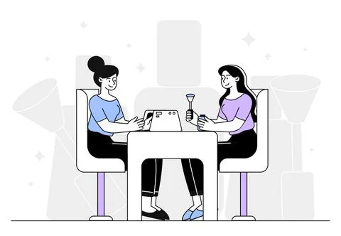 Manicure artist with client vector linear 스톡 일러스트