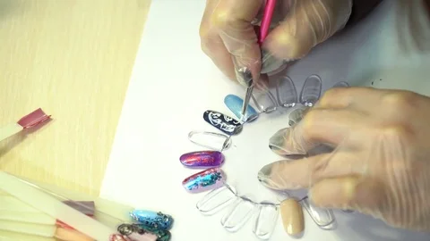Manicure closeup on artificial nails Stock Footage 83138351