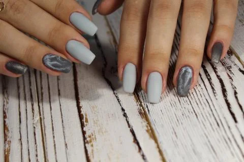 Manicure in gray with Stock Photos