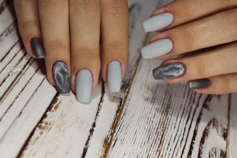 Manicure in gray with Stock Photos