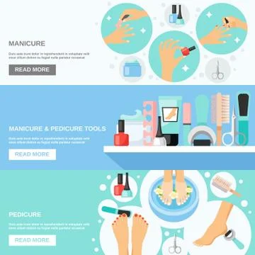 Manicure Pedicure Tools 3 Flat Banners 库存插图