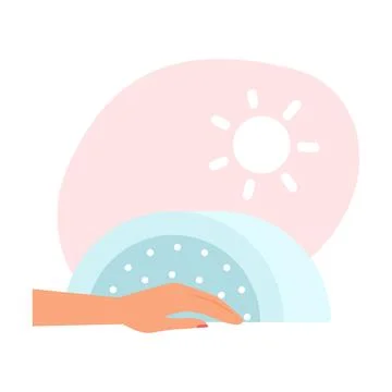 Manicure process, drying nail polish inside manicurists machine Ilustración de archivo