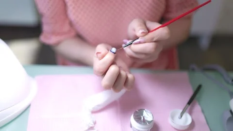 Manicure Process at Home Woman's Hands in Close Up Painting Nails Stock Footage 327913127