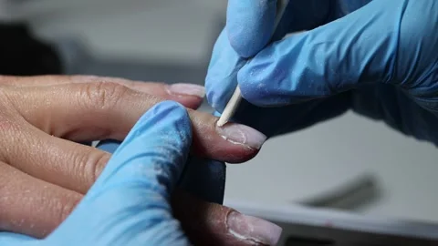 Manicure Process with Nail Brush, Close up  Stock Footage 313229028