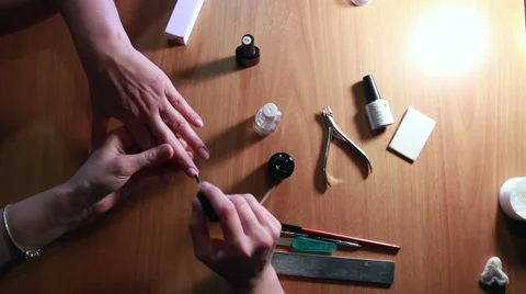 Manicure Process. Nail Polish Applying to Hand Stock Footage 65415907