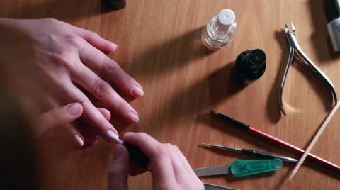 Manicure Process. Nail Polish Applying to Hand Stock Footage 65418103