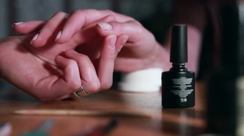 Manicure Process. Nail Polish Applying to Hand Stock Footage 65464601