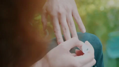 Manicure Process Nail Polish Applying To Woman Hand Using Polish In Pink Color Stock Footage 131093853