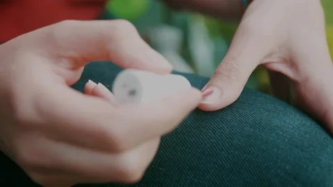 Manicure Process Nail Polish Applying To Hand Polish In Pink Color Stock Footage 131094791