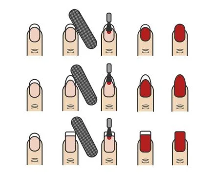 Manicure process vector icons set. Different nail styles Stockillustratie