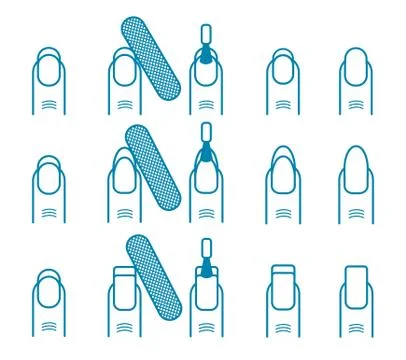 Manicure process vector icons set. Different nail styles 스톡 일러스트