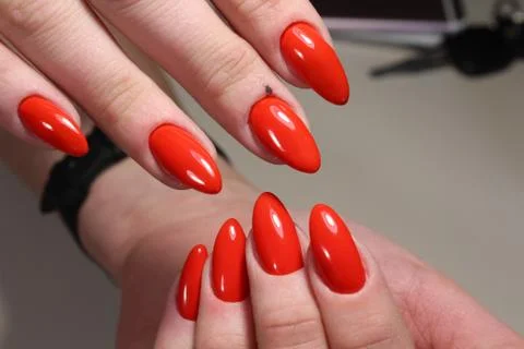 Manicure with red nails design Stock Photos