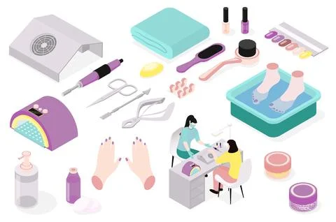 Manicure Salon Isometric Elements Stock-Illustration