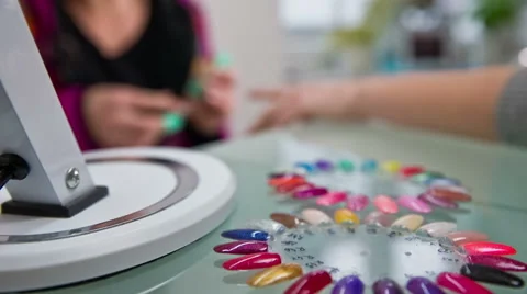 Manicure salon nails sample on employee workplace Stock Footage 48597900