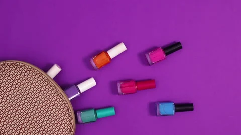 Manicure set and tools appear from manicure kit. Stop motion Видео 150762820