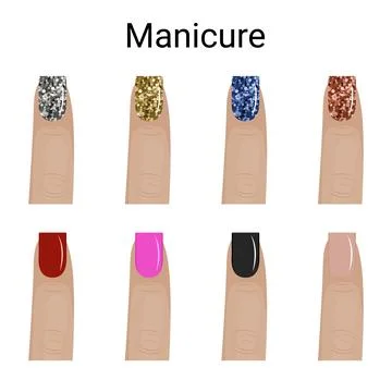 Manicure set, different colors, glitter Stock Illustration