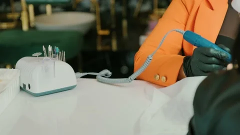 Manicure set. Electric Nail Drill. Making manicure Stock Footage 232597145