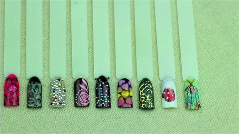 Manicure set of nails examples Stock Footage 76181526