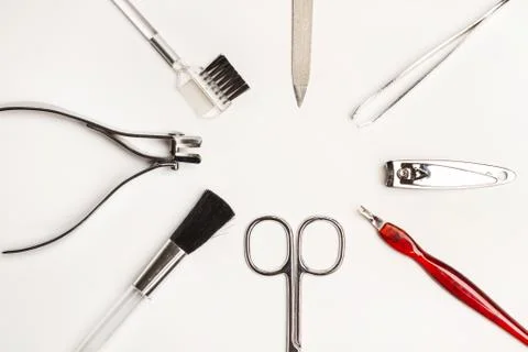 Manicure set on a white table Stock Photos