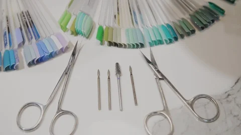 Manicure tool kit and nail paint sample kit. Stock Footage 111323252