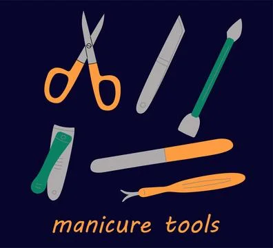 Manicure tools. Scissors and nail files, scraper and nippers. Accessories f.. Stock Illustration