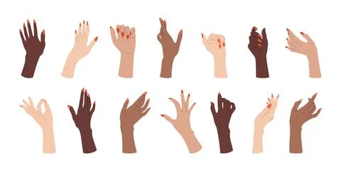 Manicured nails hand set multiracial arms vector Stock Illustration