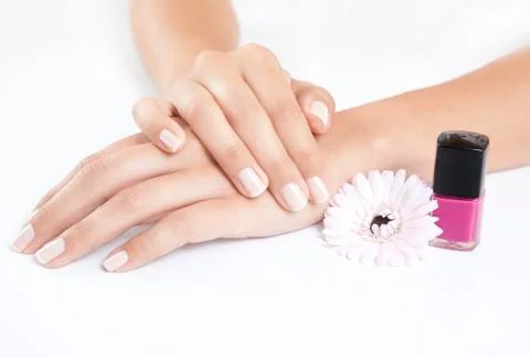 Manicured nails with nail polish Stock Photos