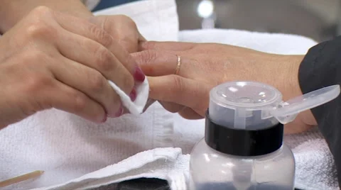 Manicurist Rubs Female Nails With Antiseptic In Salon Stock Footage 59576432