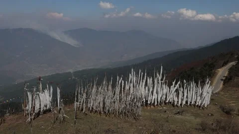 Manidhar prayer flags are raised on behalf of a deceased person,, Paro, Bhutan Video stock 284872275