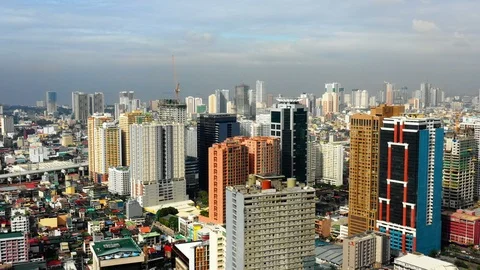 Manila city in aerial view, Philippines Stock Footage