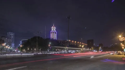 Manila City Hall, Clock Tower and Traffic Night Time Lapse  Video stock 85209548