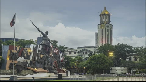 Manila City Hall Clock Tower-Cloudy Day to Night Timelapse Stock-Footage 317304586