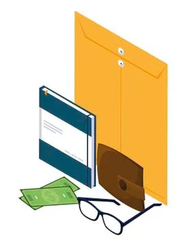 Manila envelope with office icons 库存插图