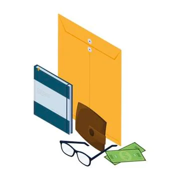 Manila envelope with office icons 库存插图
