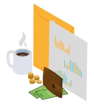 Manila envelope with office icons 库存插图