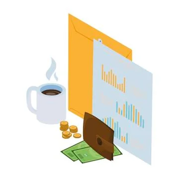 Manila envelope with office icons 库存插图