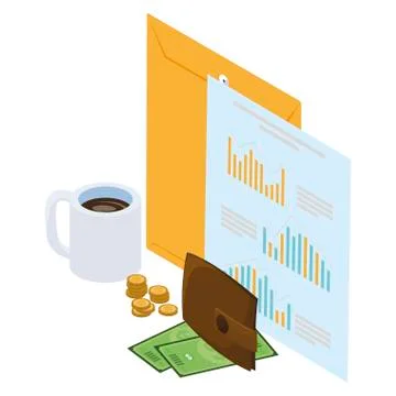 Manila envelope with office icons 库存插图