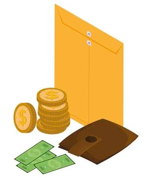 Manila envelope with wallet money 库存插图