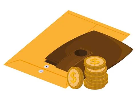 Manila envelope with wallet money 库存插图
