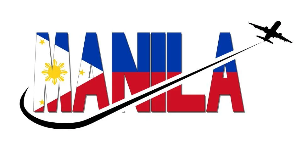 Manila flag text with plane silhouette and swoosh illustration Stock Illustration