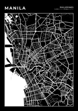 Manila Map Wall Art Frame, Cartography Map Print, City Layout Map Stock-Illustration